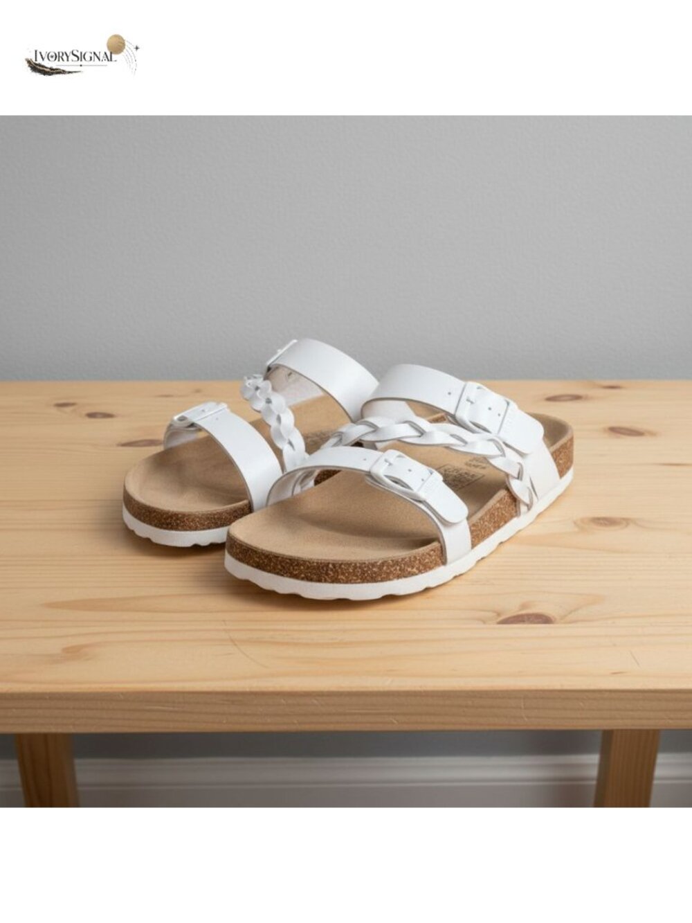 KIDMI Women's Braided Cork Footbed Slide Sandals Arch Support Adjustable Straps